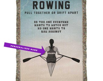 Personalized Womens Rowing Woven Blanket Custom Rower Gift Throw