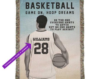 Personalized Basketball Woven Blanket Boys Basketball Gift Custom Throw