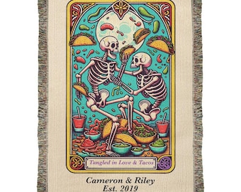 Personalized Love and Tacos Tarot Card Woven Blanket Custom Couple Gift Throw