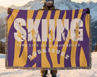 Skiing Personalized Woven Blanket Throw – Custom Skier Gift