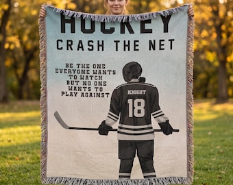 Personalized Girls Hockey Woven Blanket Custom Gift for Hockey Players Throw