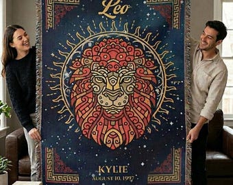 Personalized Leo Zodiac Woven Blanket Astrology Gift Custom Throw