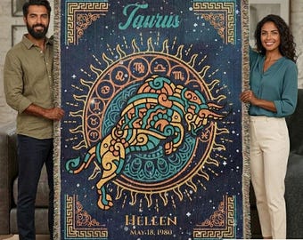 Personalized Taurus Zodiac Woven Blanket Astrology Gift Custom Throw