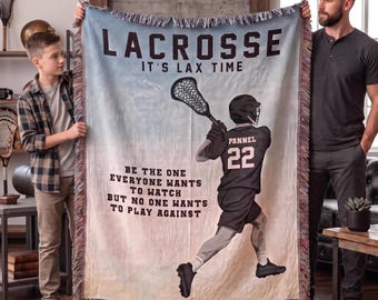 Personalisierte Lacrosse-Decke, gewebt, Geschenk für Jungen, Lacrosse-Spieler, individuell gestaltbar
