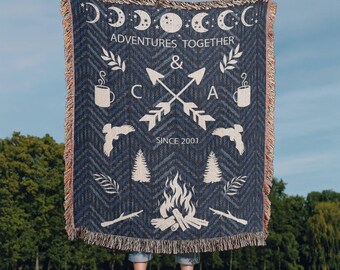 Personalized Camping Woven Blanket Adventure Together Gift Custom Throw
