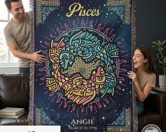 Personalized Pisces Zodiac Woven Blanket Astrology Gift Custom Throw