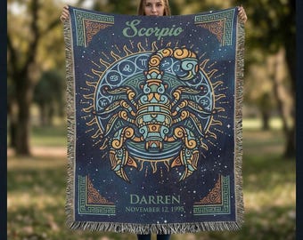 Personalized Scorpio Zodiac Woven Blanket Astrology Gift Custom Throw