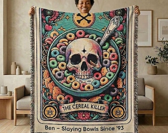 Personalized Cereal Killer Tarot Card Woven Blanket Custom Funny Gift Throw
