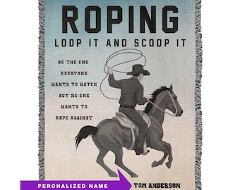 Personalized Roping Cowboy Woven Blanket Rodeo Gift Custom Throw