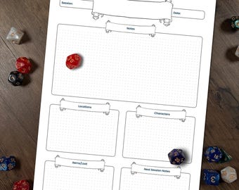 DnD Session Notes Printable | Fantasy RPG Journal Page | Adventure Tracker Sheet | Digital Download PDF