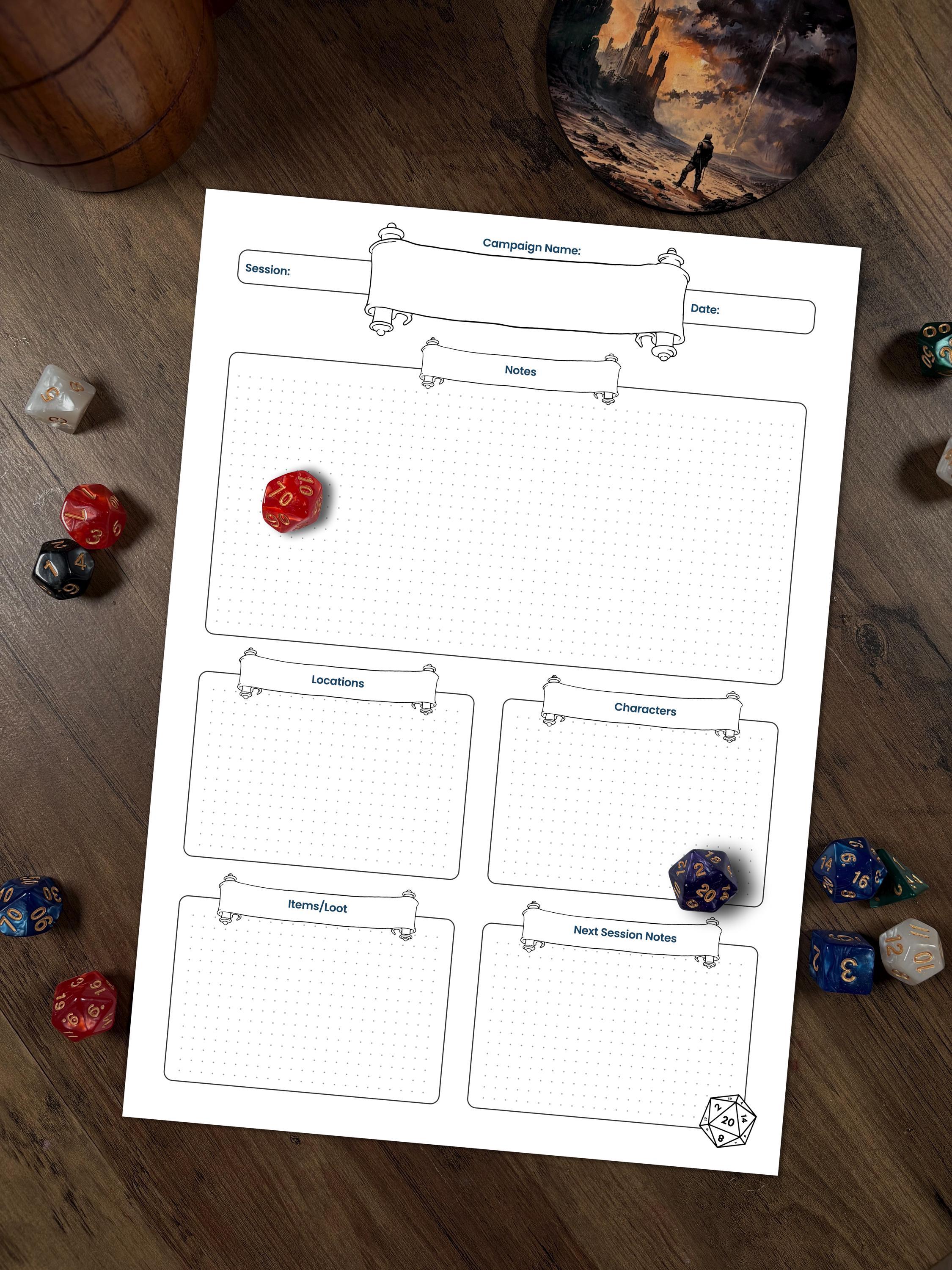 Dnd Session Notes Printable | Fantasy RPG Journal Page | Adventure ...