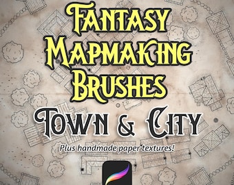 Pinceles para mapas de fantasía de Procreate / Constructor de ciudades y pueblos DND / Kit para crear mapas de rol
