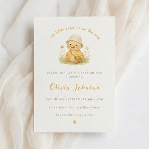 Yellow Chick Baby Shower Invitation Template · Our Little Chick Theme · Editable Canva Digital Download