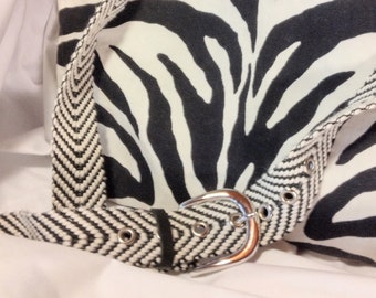 Zebra Brushed Canvas print & Turquoise Lined Large Shoulder bag