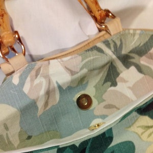 A bit of this & that Tropical leaf print SAMPLER New Purse Bamboo handles zdjęcie 3