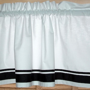 Valance WHITE w/ BLACK ribbon trim 40 x 16 STANDARD Opening Version image 1