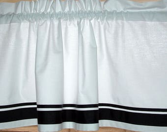 Carol Custom Order Valance WHITE   w/ BLACK ribbon trim Two 48 wide  x 16 Long STANDARD Opening Version