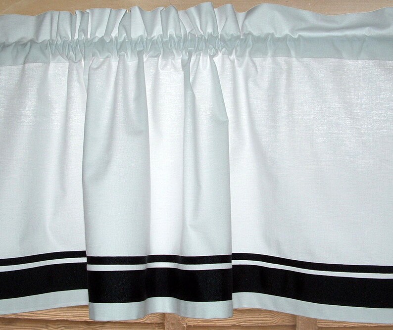 Valance WHITE w/ BLACK ribbon trim 40 x 16 STANDARD Opening Version image 1