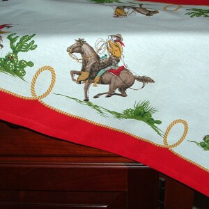 COWBOY Print Table  RUNNER 52" x 17" with  Red Border 100& Cotton