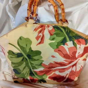 A bit of this & that Tropical leaf print SAMPLER New Purse Bamboo handles zdjęcie 2