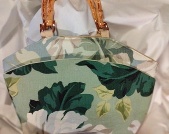 A bit of this & that Tropical leaf print "SAMPLER" New Purse Bamboo handles