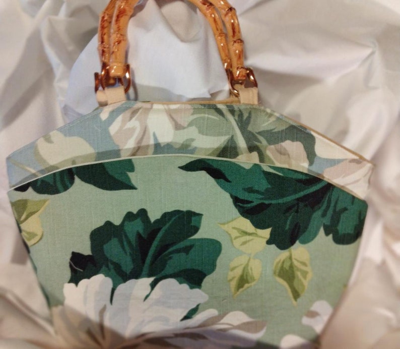 A bit of this & that Tropical leaf print SAMPLER New Purse Bamboo handles zdjęcie 1