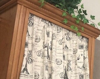 Paris FRENCH STAMP Natural Panel  or Valance  No top ruffle Med. weight designer  Cotton 52 x 14 unlined