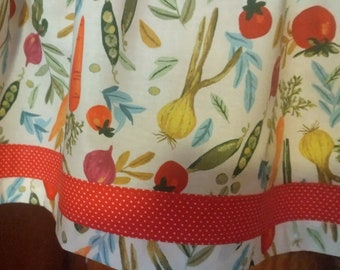 Dot Banded Farmers Market Veggies Valance  40" X  14" Lined or Unlined