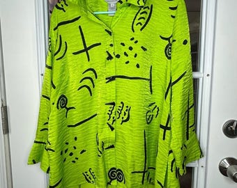 Vielfaches Neon Lime Abstrakt Tunika Medium Kunst Lehrer Chic High Low Saum