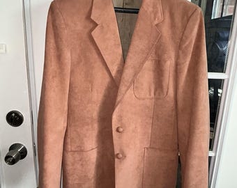 Vintage Caramel Suede Blazer Mens Large Hand Tailored Sahara Sport Coat 70s