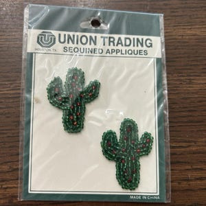 Vintage Union Trading Pärlbroderad Paljett Kaktus Applikationer Set Om 2 Western Southwest