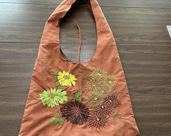 Handgemachte Perlen Bestickte Boho Tasche Terracotta Tote Floral 70's Vibe