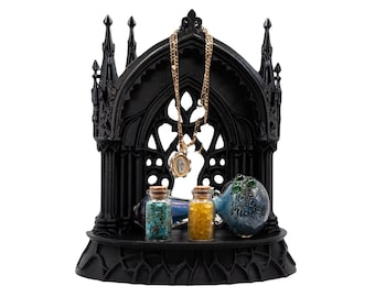 Gothic Cathedral Jewelry Stand | Black Arch Ring & Necklace Display