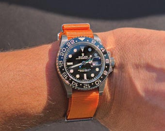 Woven Nylon Watch Strap - Sunset Orange - Brushed Stainless Steel - 20-22mm