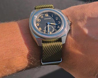 Woven Nylon Watch Strap: Jade Jungle - Brushed Stainless Steel - 20-22mm