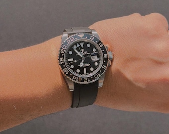 FKM Rubber Watch Strap: Volcano Black - Brushed Stainless Steel - 20-21-22mm