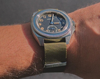 Woven Nylon Watch Strap: Tactical Green - Brushed Stainless Steel - 20-22mm