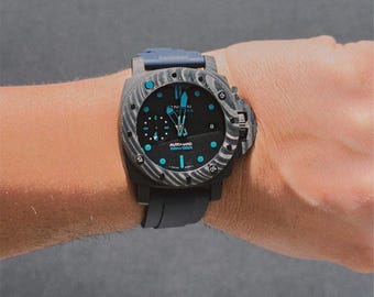 Cinturino per orologio in gomma FKM: blu cobalto - acciaio inossidabile spazzolato - 20-21-22 mm