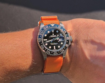 Geweven nylon horlogebandje - Zonsondergangoranje - Geborsteld roestvrij staal - 20-22 mm