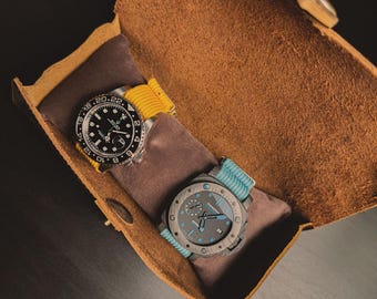 Full-grain Cowhide Leather Watch Case, Storage Box for 1-2 Watches, Vintage Crazy Horse