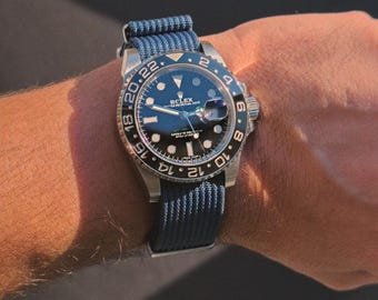 Woven Royal Blue Nylon Watch Strap: 20-22mm, Brushed Steel