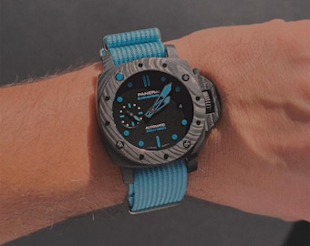 Woven Nylon Watch Strap: Lagoon Blue, 20-22mm, Stainless Steel