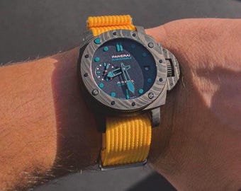 Correa de reloj de nailon trenzado: Amarillo brillante - Acero inoxidable cepillado - 20-22 mm