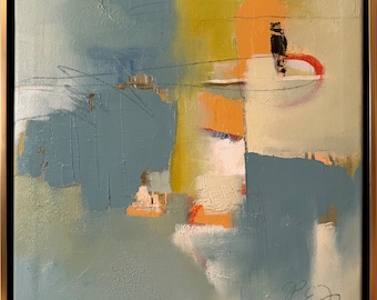 Framed Original Oil Painting - Abstract Hues, Textured Design