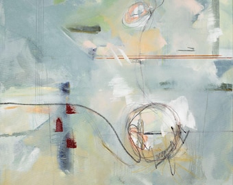 Serenity III, Large Original Oil Painting in tranquil blues, blushes, and neutrals.