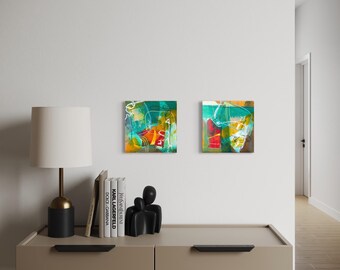 Pop a’ Color I & Pop a’ Color II. Original mixed media acrylic on wood board two panels