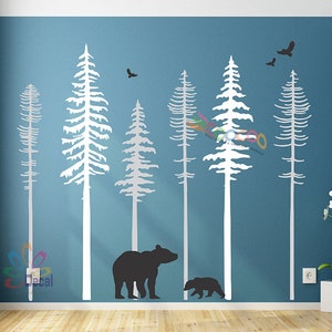 Pine Tree Forest Wall Decals, Forest Mural, Forest Scene Decals, Woodland Wall Decals, Nursery Wall Decal, DC01236 (6 trees)  70"H &80"H