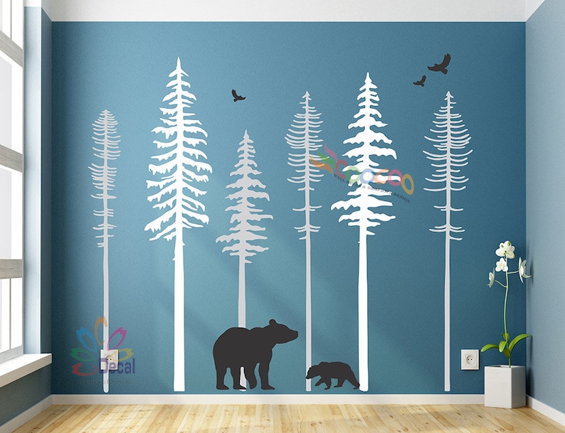 Pine Tree Forest Wall Decals Forest Mural Forest Scene Etsy