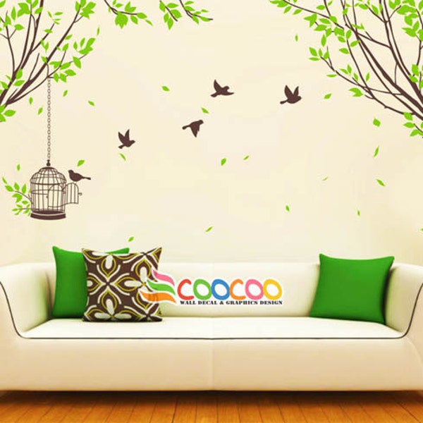 Tree Wall Decal Branches Birds Nursery Vinyl Wall Sticker Tree and Birds Spring Tree 2