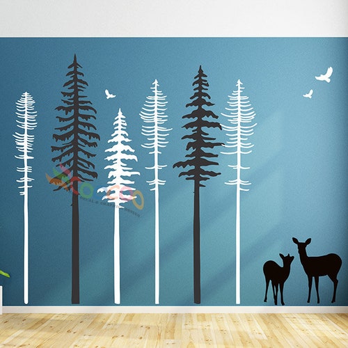 Pine Tree Forest Wall Decals Forest Mural Forest Scene Etsy